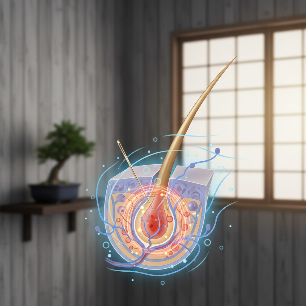 鍼灸が薄毛に効く仕組みをイラストで解説｜頭皮・毛根・血流の連動メカニズム